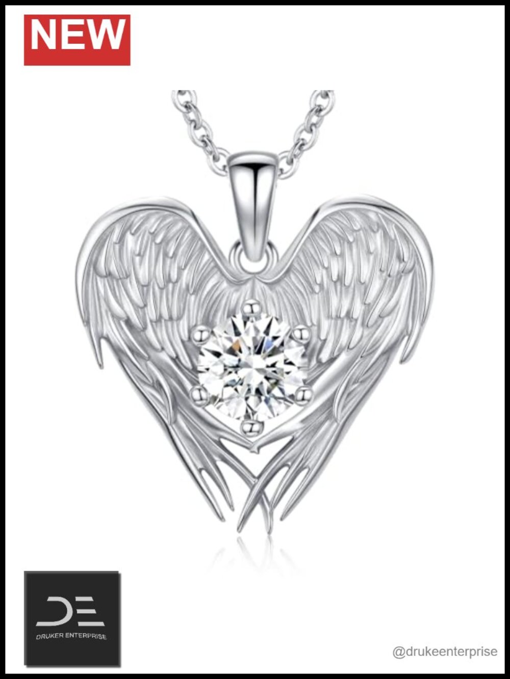 2 Carat Moissanite Wings Pendant Necklace for Women 925 Sterling Silver 18K